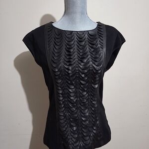 Catherine Malandrino Black Textured Faux Leather Blouse Size 8